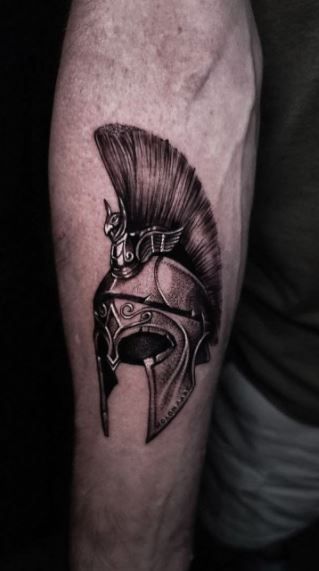 65 Masculine Spartan Tattoos For Men | Spartan Tattoo Ideas and Meaning - Tattoo Me Now Spartan Helmet Tattoo Design, Spartan Tattoos For Men, Spartan Tattoo Ideas, Neck Tattoo Cover Up, Spartan Tattoos, Ares Tattoo, Spartan Helmet Tattoo, Sparta Tattoo, Jay Tattoo