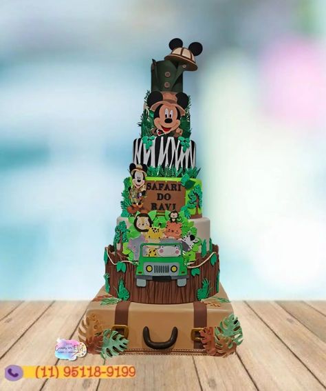 Bolo Fake Mickey Safári #mickeysafari #mickey #safari #bolofakemickeysafari Mickey Safari, Bolo Fake, Sheet Cake, Cake