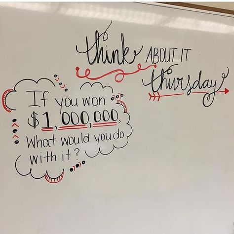 Make it Monday, talk about it Tuesday, work it out Wednesday, think about it Thursday, free draw it Friday?? Thursday White Board Message, Thursday Writing Prompts, Thursday Whiteboard Prompt, Friday Whiteboard Prompt, Monday Whiteboard Prompt, Talk About It Tuesday, Think About It Thursday, Morning Questions, Whiteboard Prompts