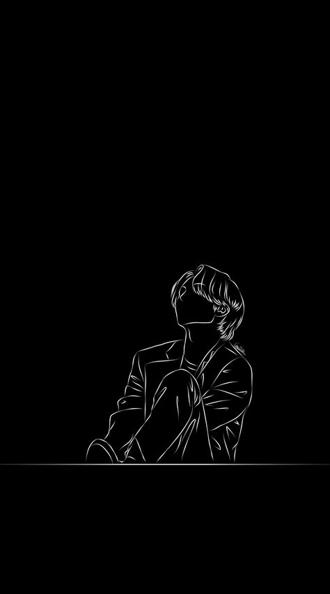 Seventeen's Jeonghan Black Line Art Wallpaper, All Black Wallpaper, Words Aesthetic, Desenho Tom E Jerry, Instagram Black Theme, Black Line Art, Line Art Images, Scary Wallpaper, Black And White Art Drawing