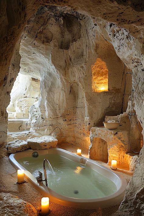 😘 Cave Bathroom Design, Grotto Bathroom, Turkish Bath House, Roman Bath House, Fae Realm, Bath Houses, Kick Rocks, Eco Homes, Dream Bedroom Inspiration