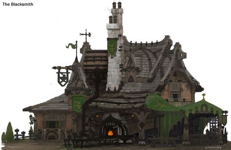 ArtStation - Black Smith, Younjae Woo(0040) Medieval Reference, Minecraft Base, Fantasy Houses, Base Ideas, Black Smith, Art Smith, Fantasy Town, Minecraft House Tutorials, Fantasy Concept