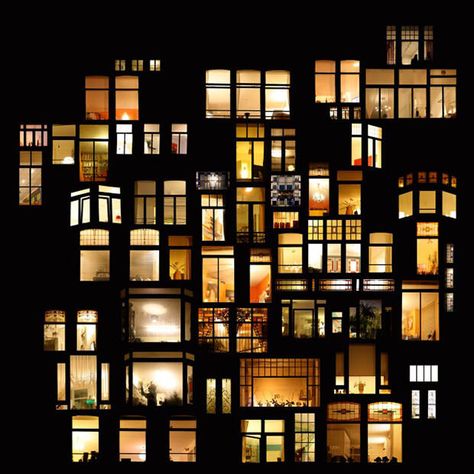 Photographer Anne-Laure House photographs illuminated windows at night in cities around the world, and arranges them into beautiful collages.(Amsterdam) Night Window, Beautiful Collage, Urban Life, Foto Inspiration, Laura Lee, French Artists, City Lights, Night In, Photo Collage