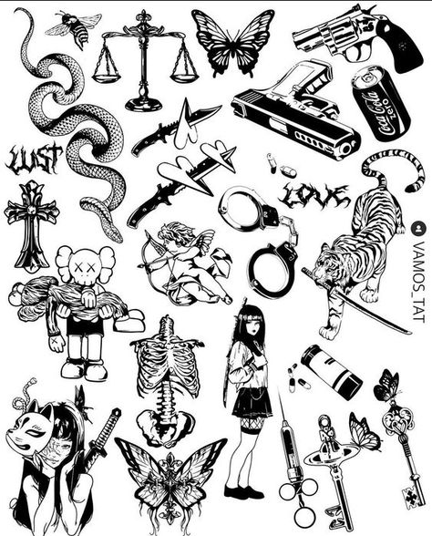 Dark Tattoos For Men, Flash Tattoo Sleeve, Tattoo Catalog, Vegas Tattoo, Tato Lengan, Sharpie Tattoos, Flash Tattoo Designs, Tattoo Flash Sheet, Tattoo Design Book