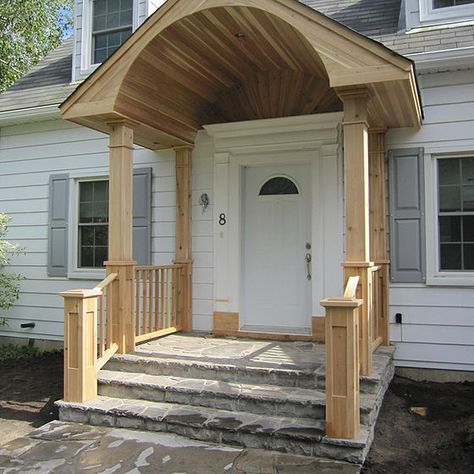 Arched Front Door Exterior, Porch Steps Ideas, Arched Porch, Front Door Portico, Stoop Ideas, Door Portico, Portico Designs, Portico Entry, Canopy Porch