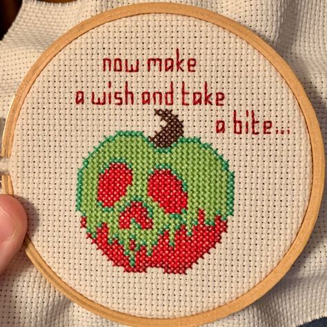 Snow White Cross Stitch, Apple Cross Stitch, Wicked Cross Stitch, Fandom Cross Stitch, Snow White Embroidery, Poison Apple Cross Stitch, Cross Stitch Apple Pattern, Potion Cross Stitch Pattern, Geeky Cross Stitch Patterns