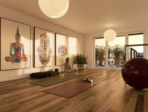 Sala Zen, Home Gym Design Ideas, Sala Yoga, Gym Design Ideas, Meditation Room Design, Yoga Meditation Space, Yoga Room Design, Home Yoga Room, Yoga Meditation Room