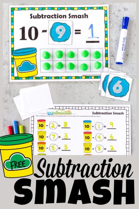 Cake Playdough, Subtraction Games Kindergarten, Kindergarten Subtraction Activities, Addition And Subtraction Within 20, Subtraction Centers, Teaching Subtraction, Math Centres, Subtraction Kindergarten, Tracing Numbers