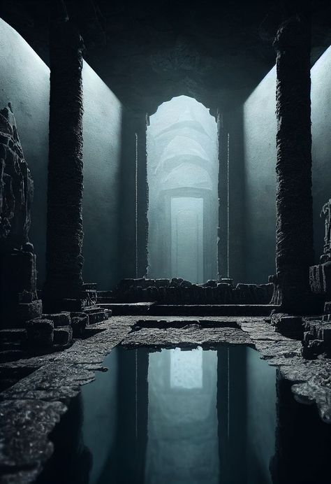 Underground Temple, Dungeon Room, Enchanted Kingdom, Mystery School, Haunted Dollhouse, Location Inspiration, Temple Art, Fantasy Places, Beautiful Dark Art