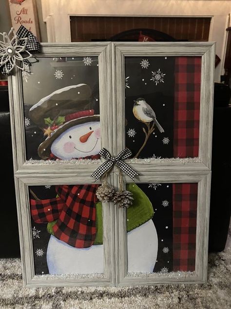 Dollar Tree Fanatics Crafts & Decor | Love how this came out Christmas Picture Frames, Christmas Window Painting, Winter Diy Crafts, Fake Window, Window Crafts, Picture Frame Crafts, Crafts Decor, Tree Shop, Dollar Tree Diy Crafts