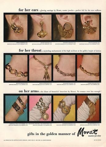 1950s Monet Jewelry Advertisement. 1950s Fashion Inspiration-Vintage Jewelry/ 1950s Fashion/ Vintage Ad. Winter Jewelry Trends-2019/2020. Add a Vintage Flare to the Trends. ==>> SEE HOW at Peppermint Twist Vintage. Vintage Jewelry/ Winter Fashion. #Jewelrytrend #Winterfashion #vintagejewelry #chunkynecklace #bracelet #1950s #1950sfashion #vintagestyle #vintagead #vintageblog #Gold Winter Jewelry Trends, Jewelry Advertisement, Winter Jewelry, Jewelry Ads, Monet Jewelry, Vintage Flare, Vintage Monet, Popular Jewelry, 1950s Fashion