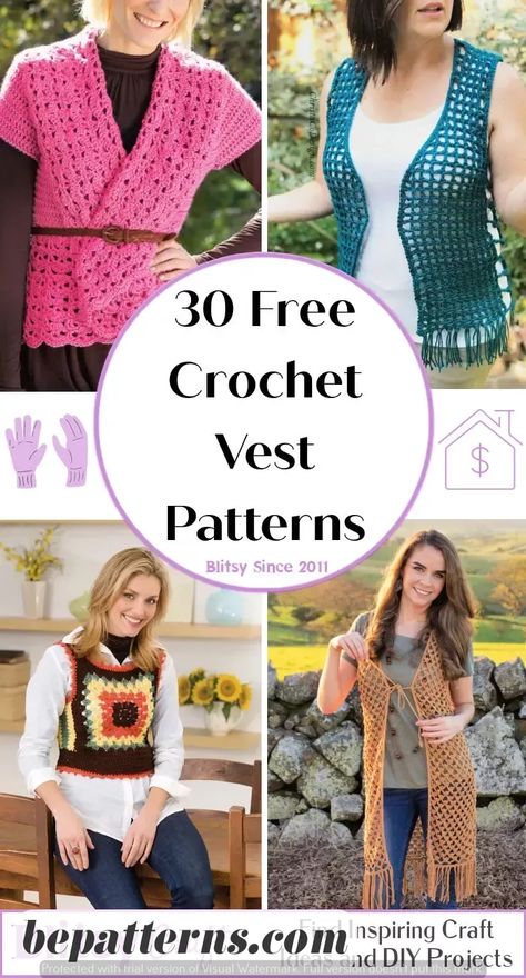 Granny Square Cardigan Outfit | Easy Crochet Patterns | Free Tutorial Crochet Pirate Vest, Diy Crochet Vest Pattern Free, Easy Crochet Vest For Beginners, Crochet Vest Tie Sides, Crochet Chunky Vest Free Pattern, Crocheted Vests For Women, Free Crochet Vest Patterns For Women, Free Vest Pattern, Crochet Vest Pattern Free Boho