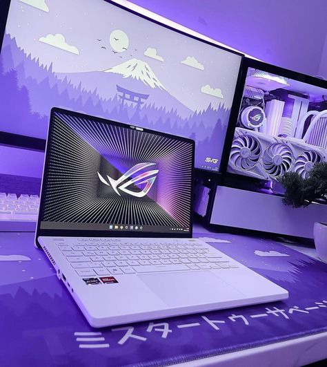 Asus Gaming Laptop, Laptop Setup Gaming, Laptop Asus Aesthetic, Gaming Laptop Aesthetic, Rog Zephyrus G14, Laptop Setup, Gamer Laptop, Laptop Gaming Setup, Asus Rog Zephyrus