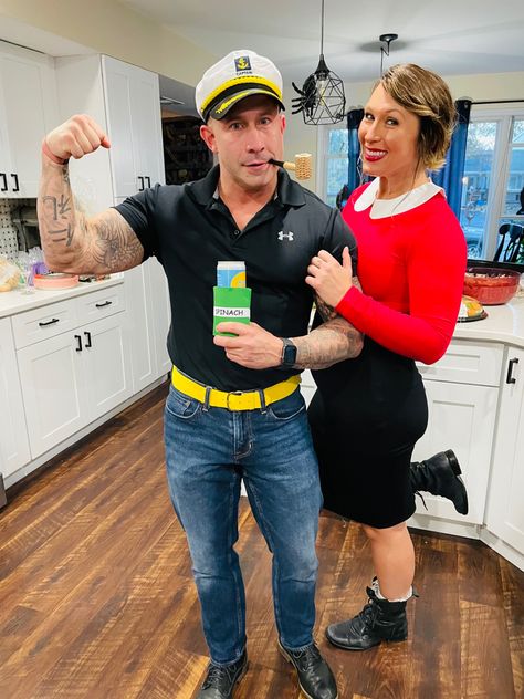 Popeye And Olive Oil Costume Couple, Popeye And Olive Oil Costume, Olive Oil Costume, Popeye Halloween Costume, Popeye Costume, Cupcake Halloween Costumes, Popeye Olive, Popeye And Olive, Couple Halloween Costumes For Adults