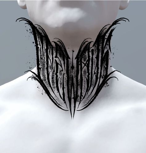 Neck And Throat Tattoos Men, Sinner Tattoo, Dark Lettering Tattoo, Lettering Tattoo Design, Typographic Tattoo, Full Neck Tattoos, Calf Tattoo Men, Dark Lettering, Oni Tattoo