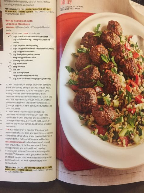 Barley tabbouleh with Lebanese meatballs Barley Tabbouleh, Lebanese Meatballs, Barley Recipes, Barley Recipe, Ground Beef Dishes, Beef Dishes, Barley, Meatballs, Ground Beef