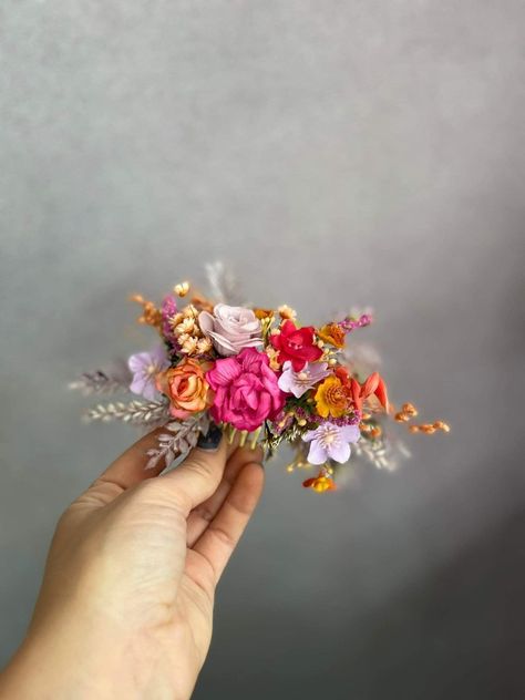 Artificial Flower Hair Comb, Flower Hairpiece Wedding, Colorful Wedding Hair Accessories, Bridesmaid Hair Pieces Flower, Bridal Floral Hair Comb, Bridesmaid Floral Hair Piece, Flower Hair Piece Wedding, Fresh Flower Hair Comb, Wildflower Hair Comb