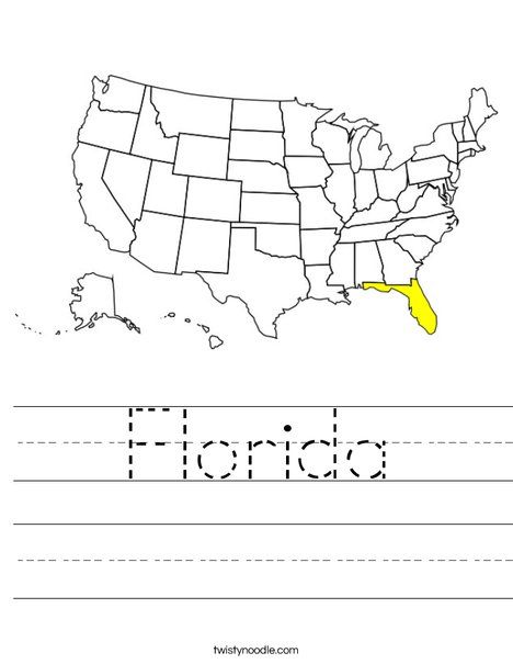 Florida Worksheet - Twisty Noodle Michigan Preschool Activities, Geography Worksheets, Twisty Noodle, Kindergarten Social Studies, History Worksheets, Oklahoma History, School Prep, Map Worksheets, States And Capitals