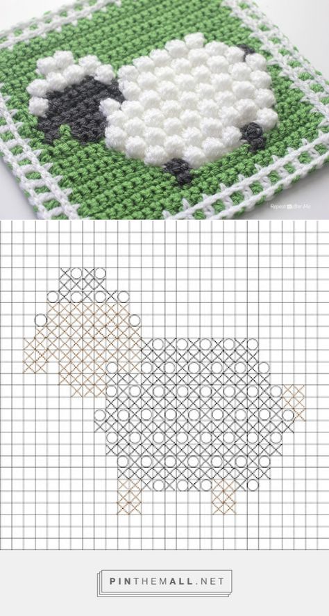 Sheep Crochet Blanket, Crochet Sheep Blanket, Crochet Bobble Patterns, Bobble Stitch Graph, Bobble Stitch Crochet, Bobble Crochet, Crochet Bobble, Nursery Cross Stitch, Crochet Baby Blanket Free Pattern