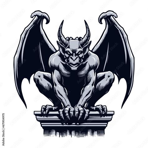 How To Draw A Demon, Gargoyles Tattoo, Gargoyle Sketch, Gargoyle Illustration, Demons Illustration, Gargoyle Drawing, Devil Drawing, Gargoyles Cartoon, Drawing Silhouette