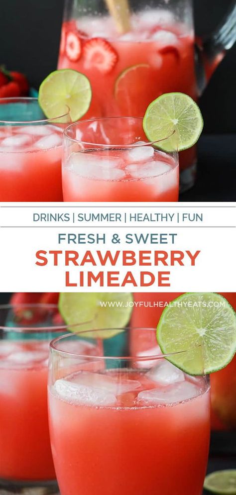 Summer Lemonade Drinks, Fresh Drinks Summer Healthy, Strawberry Lime Lemonade, Fresca Drinks Non Alcoholic, Strawberry Cucumber Limeade, Non Alcoholic Strawberry Drinks, Strawberry Lemonade Mocktail Recipe, Light Summer Drinks Alcohol, Summer Pitcher Drinks Non Alcoholic