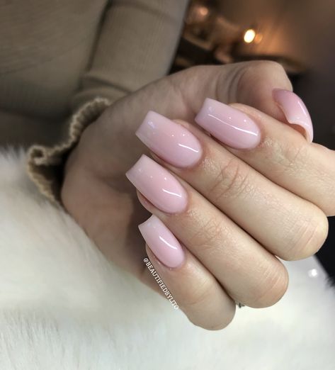 Square Apres Nails, Square Biab Nails Summer, Pretty Pink Nails Acrylic, Solid Pink Nails, Solid Colour Nails, Dusty Pink Nails, Sqaure Nails, Milk Nails, Pink Nail Colors