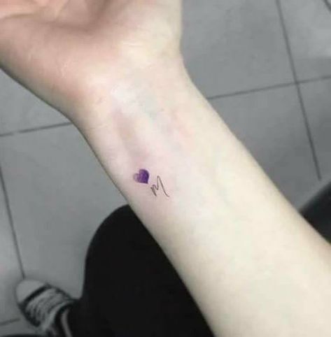 Purple Heart Tattoo, Purple Heart Tattoos, Purple Tattoos, Red Heart Tattoos, Hp Tattoo, Tiny Heart Tattoos, M Tattoos, Small Flower Tattoos, Petite Tattoos