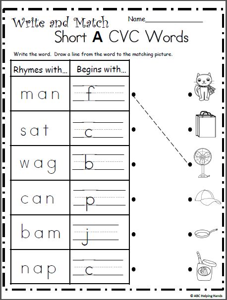 Free Short A CVC words worksheet for kindergarten and beginning writers.  Use the rhyming clue to finish writing the mystery word, then draw a line from the word to the matching picture. Short A Cvc Words, Short A Worksheets, Rhyming Words Worksheets, Writing Cvc Words, Cvc Worksheets, Cvc Words Worksheets, Mystery Word, Cvc Words Kindergarten, Kindergarten Phonics Worksheets