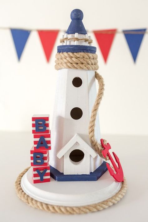 Nautical Themed Baby Shower Centerpiece by Partyography on Love the Day Nautical Baby Shower Boy, Sailing Party, Diy Nautical, Nautical Room, Diy Beach Decor, Nautical Themed Party, Nautical Diy, Baby Shower Deco, Diy Beach