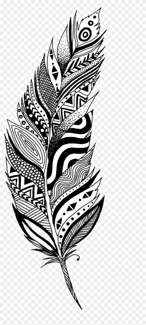 Mandala Feather Drawing, Black And White Pictures To Draw, Drawing Raindrops, Feather Mandala Art, Feather Drawings, Feather Zentangle, Feather Art Drawing, White Feather Tattoos, Feather Tattoo Black