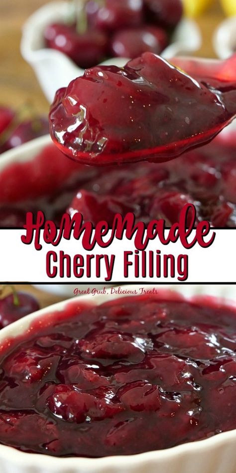 Homemade Cherry Filling is a delicious fruit filling made with juicy cherries. #cherryfilling #fruittopping #delicious #breakfast #greatgrubdelicioustreats Cherry Filling For Cupcakes, Easy Dutch Apple Pie, Cherry Filling Recipes, Cherry Cake Filling, Fruit Filling Recipe, Cherry Pie Filling Recipes, Pie Fillings, Dutch Apple Pie, Cake Filling Recipes