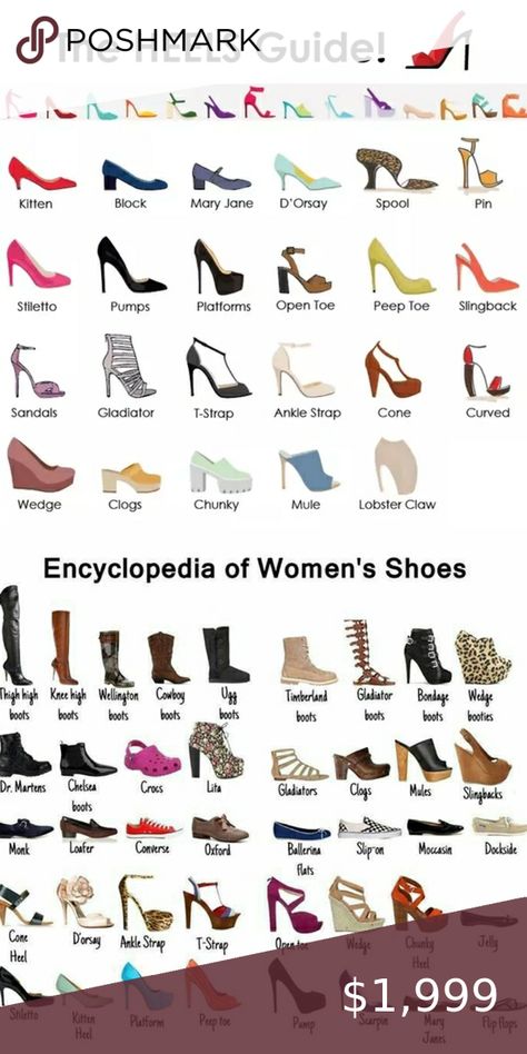 Shoe style and heel guides Shoe style and heel guides to help you name that style you love and aid in your search! Like this listing to use as a reference tool or use it to bookmark my closet. Shoes Different Types Of Heels With Names, Types Of Heels With Names, Outfits Names, Heels Illustration, Fashion Terminology, Heel Styles, Fashion Infographic, Closet Shoes, Shoes Names