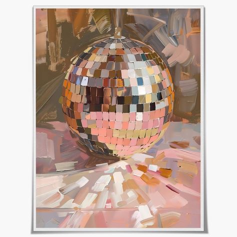 PRICES MAY VARY. 【Disco Textured Art】Cocktail wall art size is 12 x 16 inches disco decorations poster Do Not include frames. You can prepare a frames with a size of 12 x 16 inch or larger to match your wall painting; assemble and install by yourself fully enjoy the fun of DIY. 【Pink Wall Decor】posters use high-quality environmentally friendly ink and high-quality canvas and use the industry's top printers for layered spraying the colors are delicate and the transition is natural. The brightly c Dorm Room Mirror, Maximalist Painting, Girly Dorm Room, Wall Art Silver, Girly Dorm, Disco Decorations, Pink Wall Decor, Room Mirror, Dopamine Decor