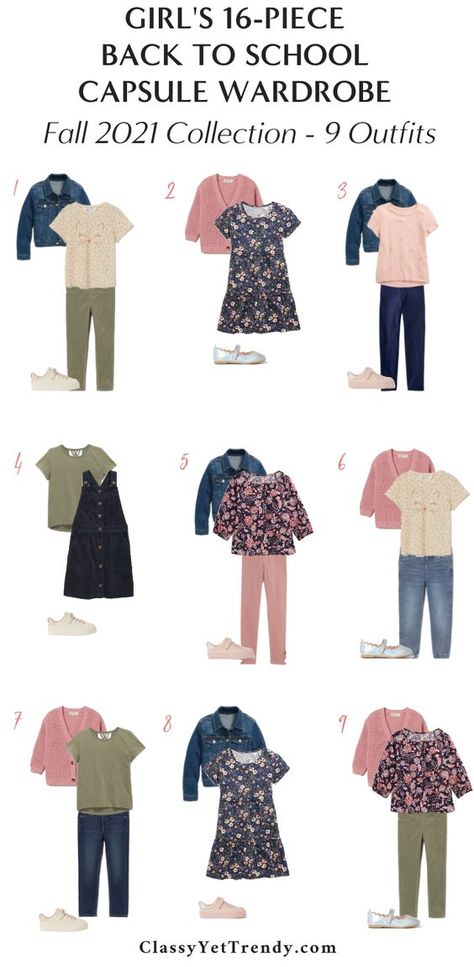 Girl's Back To School Capsule Wardrobe Fall 2021: 16 Pieces = 76 Outfits - Classy Yet Trendy #backtoschooloutfit #holidayoutfit #birthdayoutfit #partyoutfit #minifashionista #stylemini #instakids #fashionkids #toddlerfashion #bigkidstyle #teenfashion #Valentinesday #toddlervalentinesdayoutift #amazonfashion Clothes Capsule Wardrobe, Fall Winter Capsule Wardrobe, Girls Back, Classy Yet Trendy, Cute Modest Outfits, Twin Outfits, Winter Capsule Wardrobe, Girl's Back, Kids Wardrobe