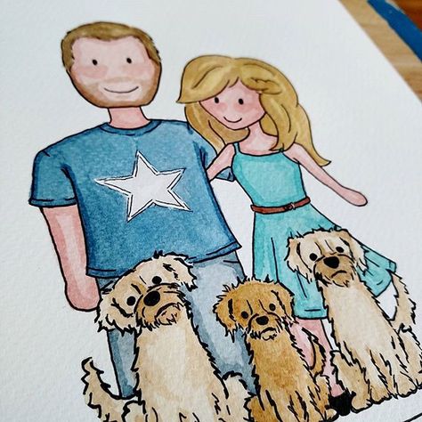 Cannot even handle these guys - the @dallasthecavapoo crew is TOO cute!! 😍😍😍 #nittlesandcompany #cavapoo #dog #art #illustration #drawing #draw #family #picture #artist #sketch #sketchbook #paper #pen #pencil #artsy #instaart #beautiful #instagood #gallery #masterpiece #creative #photooftheday #instaartist #graphic #graphics #artoftheday #etsy #etsyshop #etsyseller Family Drawing Illustration, Watercolor Family Portrait, Illustrated Family Portrait, Family Watercolor, Family Portrait Drawing, Watercolor Family, Family Drawing, Family Painting, Custom Family Portrait