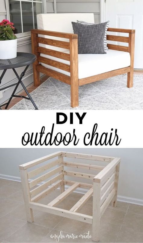 DIY Outdoor Chair - Learn how to build a DIY outdoor chair for just $30 in lumber from AngelaMarieMade.com! #redknot #diy #project #ideas #home #fall #decor #homedecor #diyproject #athome #autumn #cute #seasons #cozy #thisishome #furniture #decorideas #inspiration #homeideas #crafts #crafty #stylish Diy Patio Chair, Diy Outdoor Chair, Koti Diy, Outdoor Furniture Set, Outdoor Couch, Hemma Diy, Bilik Tidur, Outdoor Chair, घर की सजावट