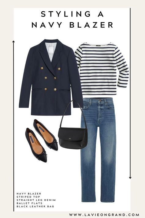 8 outfit combinations showing how to wear a navy blazer for any season. Navy Blazer Outfit Women, Navy Blue Blazer Outfit, Navy Blazer Women, Navy Blazer Outfits, Blue Blazer Outfit, Blue Blazer Women, Blue Blazers, Blazer Outfits For Women, Navy Outfit