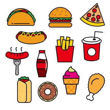 food,fast,clipart,vector,pizza,burger,clip art,hot dog,burrito,taco,doughnut,potato,unhealthy,breakfast,cook,sausage,junk,chinese food,ice cream,coke,beverage,sandwich,soda,cheeseburger,chicken,kitchen,restaurant,cuisine,elements,cartoon,illustration,meal,set,icon,isolated,fastfood,meat,eat,snack,tasty,drink,delicious,cream,hamburger,french fries,lunch,fries,donut,flat,food vector,pizza vector,burger vector,cartoon vector,ice cream vector,chicken vector,donut vector,kitchen vector,restaurant vec Fast Food Illustration Art, Fast Food Clipart, Food Cartoon Drawing, Foods To Draw, Cartoon Food Drawings, How To Draw Food, Fast Food Drawing, Cartoon Food Art, Foods Drawing