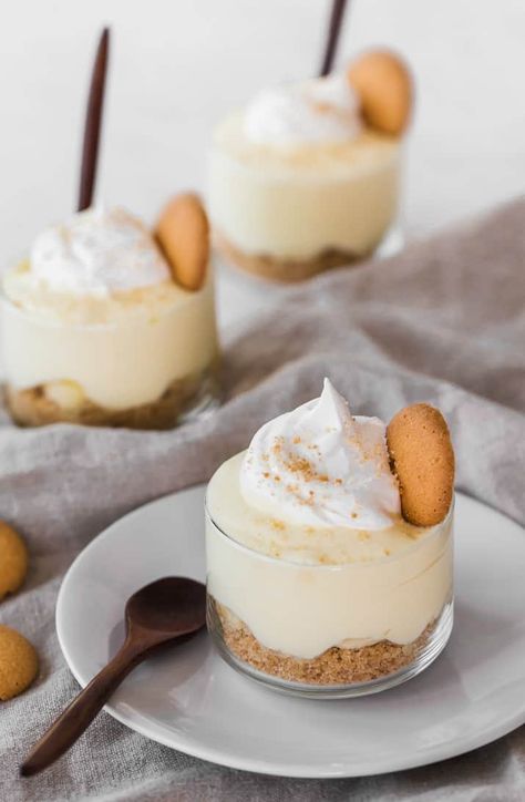 Banana Pudding Mini Desserts in Cups Recipe - Celebrations at Home Mini Desserts In A Cup, Banana Pudding Shooters Recipe, Desserts In Cups Mini, Mini Truffle Desserts, Mini Desserts In Cups, Dessert In Cups, Mini Desserts For Parties In Cups, Pudding Parfait Cups, Individual Dessert Cups