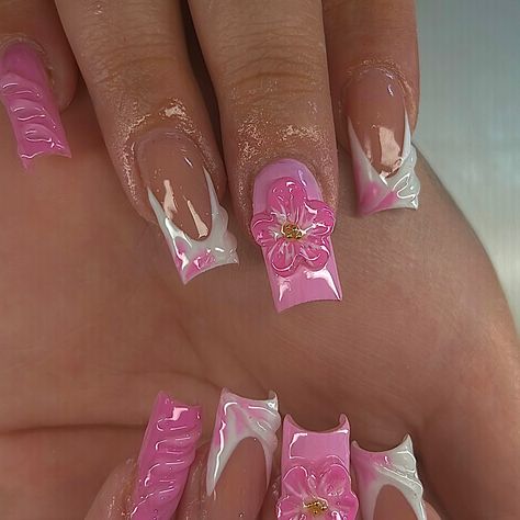 pink nails 💖💘🩷🛍️🎀✨🤍🌟⭐️ ✨ ✨ 🌟 Nails, nails are Instagram, pink nails, medium nails, square nails, nail art, 3-D flower nail, flower nails, Las Vegas, nail tech Nails