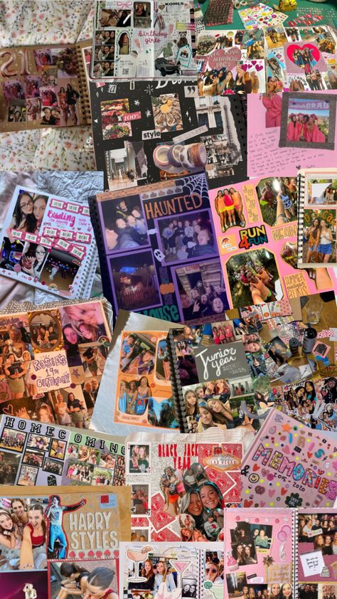 Be Real Scrapbook Page, Senior Photo Album Ideas, Girly Scrapbook Aesthetic, School Memories Scrapbook Ideas, Scrapbooking With Photos, Picture Scrapbook Ideas Memories, Birthday Photo Book Ideas, Photobook Ideas Diy, Diy Photo Album Ideas