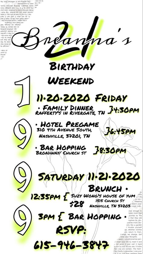 21st Birthday Weekend Itinerary, Tiana Core, Birthday Weekend Itinerary, Birthday Itinerary, 21st Ideas, 21st Birthday Invitations, 21 Birthday, Weekend Itinerary, 22nd Birthday