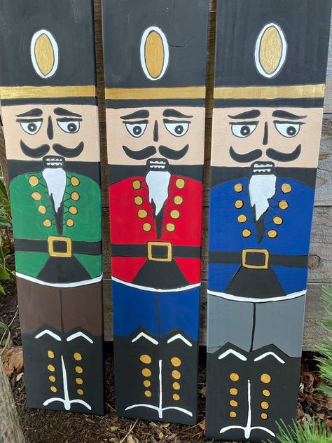 Nutcracker On Wood, Diy Nutcracker Porch Sign, Nutcracker Painting On Wood, Nutcracker Porch Leaner, Nutcracker Bulletin Board, Wooden Nutcracker Painting Ideas, Painted Nutcracker Diy, Nutcracker Painting, Nutcracker Cake