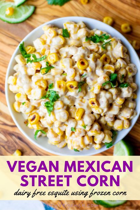 Frozen Corn Just Leveled Up: The Vegan Street Corn Recipe You Need. You've had street corn before, but never like this. This vegan esquites recipe takes the classic Mexican street food to a whole new level of flavor and convenience. With just a few simple ingredients (including a surprising one you probably already have in your freezer), you'll be able to whip up a deliciously creamy, smoky, and tangy plant-based version that's sure to become an instant favorite. Vegan Esquites, Vegan Corn Recipes, Street Corn In A Cup, Vegan Mexican Street Corn, Vegan Street Corn, Esquites Recipe, Frozen Corn Recipes, Corn In A Cup, Cholula Hot Sauce