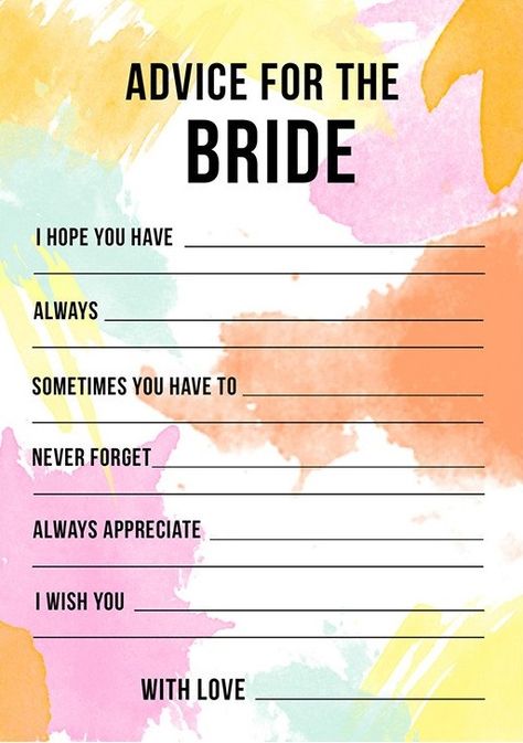 Bride And Groom Advice Cards, Wishes For Bride And Groom, Games Bachelorette Party, Rustic Bridal Shower Games, Bridal Shower Advice Cards, Bridal Shower Bachelorette Party Ideas, Bridal Shower Games Printable, Mexican Bridal Showers, Bridesmaid Stuff