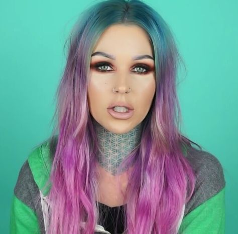 Kristen Leanne Artic Fox Hair, Crayola Box, Kristen Leanne, Throat Tattoo, Multi Colored Hair, Coloured Hair, Alt Girls, Rainbow Bright, Hair Advice