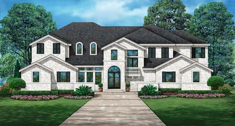 Motor Court House Plans, House Plans With Elevators, Tudor House Plans, 6 Bedroom House Plans, Motor Court, European Plan, Clad Home, Juliet Balcony, European House Plan