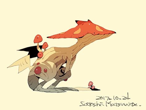 ArtStation - Mushroom Dragon, Satoshi Matsuura Mushroom Dragon, Satoshi Matsuura, Arte Peculiar, Cool Monsters, Creature Drawings, Fantasy Creatures Art, Mythical Creatures Art, Monster Design, Creature Concept Art