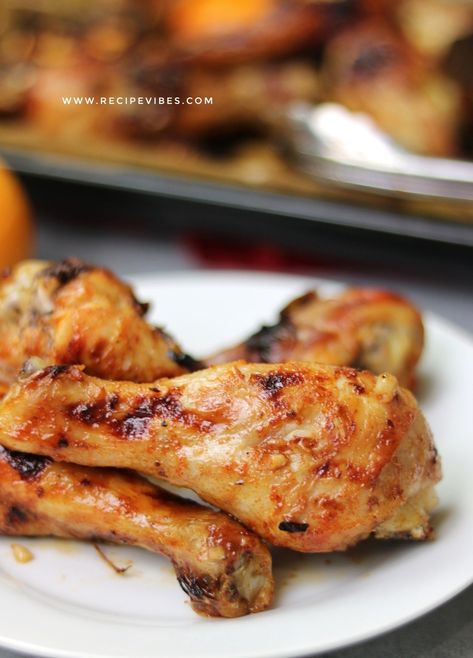 Easy,delicious oven baked orange chicken drumsticks #orangechicken #orangebakedchicken Oven Baked Orange Chicken, Orange Chicken Drumsticks, Chicken Drumstick Recipes Oven, Drumstick Recipes Oven, Baked Orange Chicken, Healthy Orange Chicken, Fried Chicken Legs, Baked Chicken Recipe, Chicken Drumstick