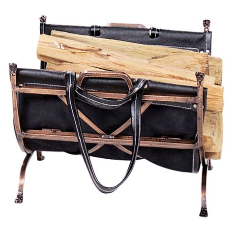 Uniflame Benton Bay Log Holder with Leather Carrier Indoor Firewood Rack, Wood Carrier, Fireplace & Wood Stove Accessories, Firewood Racks, Log Carrier, Log Home Plans, Firewood Logs, Wood Holder, Firewood Rack